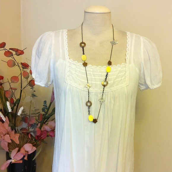 Vintage NEW sandwich jewellery Yellow Brown Beads Pendant VTG Art Deco Necklace - Picture 5 of 7